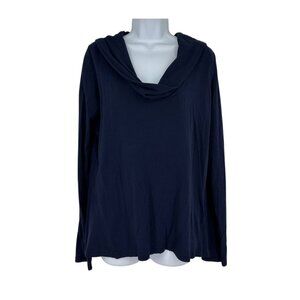 Lucy Womens Navy Blue Draped Neck Long Sleeve Hooded Pullover Top Size XL